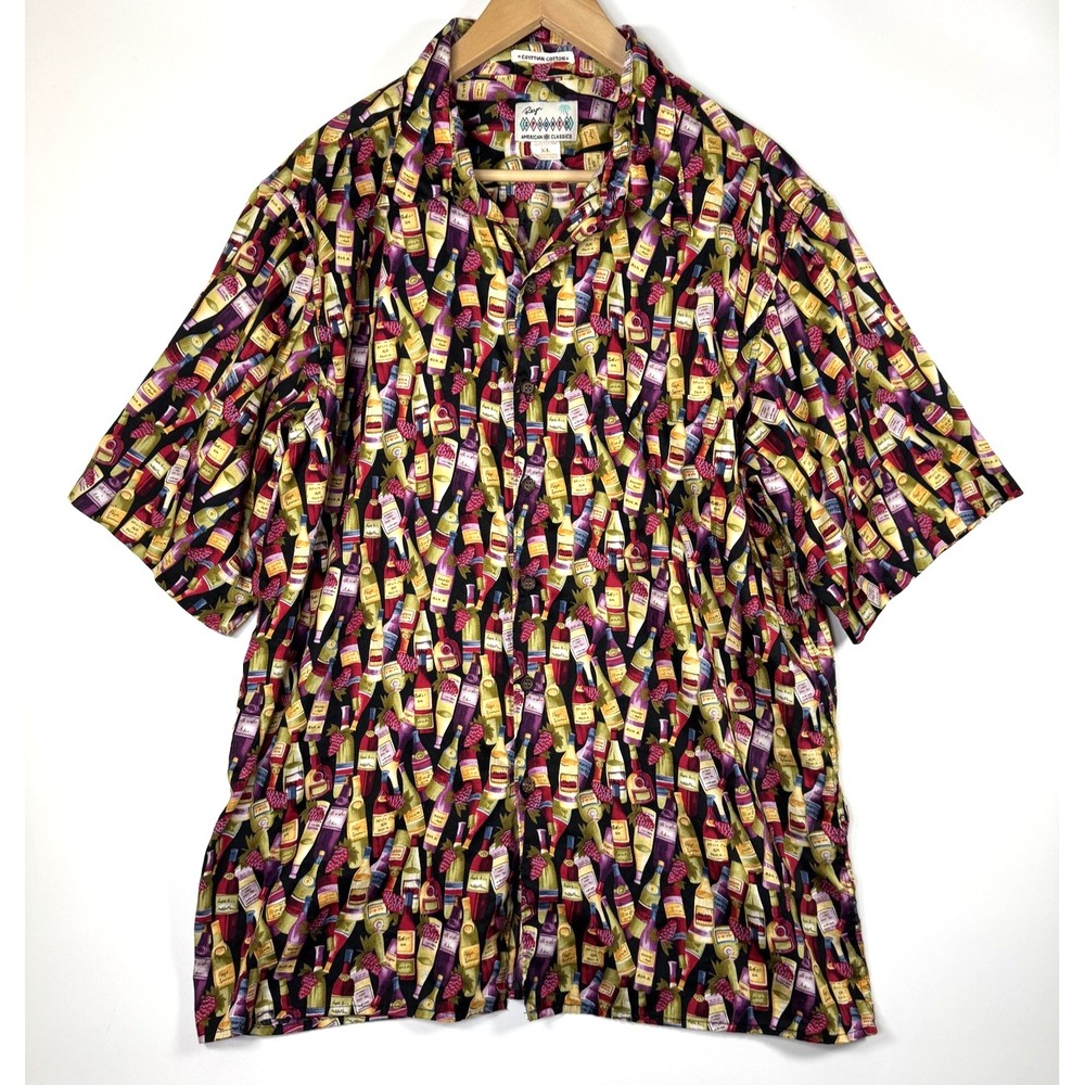 Reyn Spooner Hawaiian Shirt Red Wine Bottle Aloha Shirt Vineyard Tropical Resort